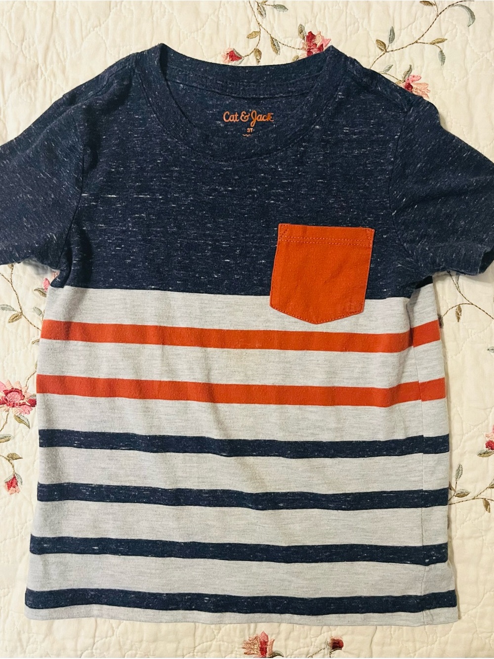 Cat & Jack Navy, Gray & Orange Striped Pocket Tee